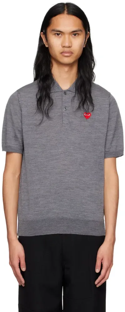 Comme Des Garçons Play Gray Patch Polo In Grey