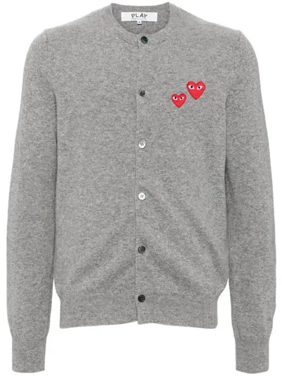 Comme Des Garçons Play Heart-patch Wool Cardigan In Grey