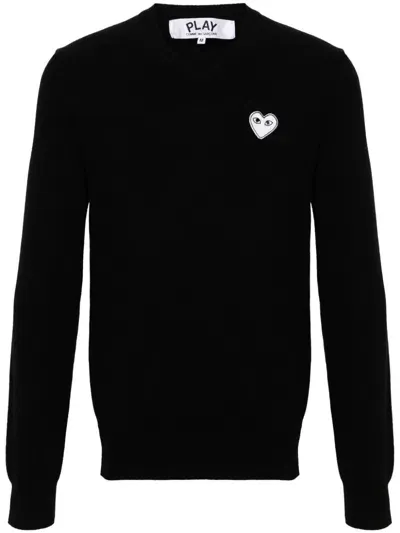 Comme Des Garçons Play Heart-patch Wool Jumper In Black