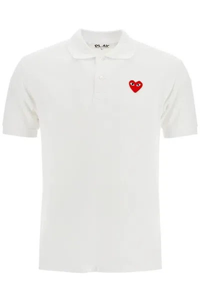 Comme Des Garçons Play Heart Polo Shirt In White