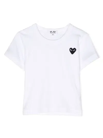 Comme Des Garçons Play Kids' Logo-embroidered Cotton T-shirt In White