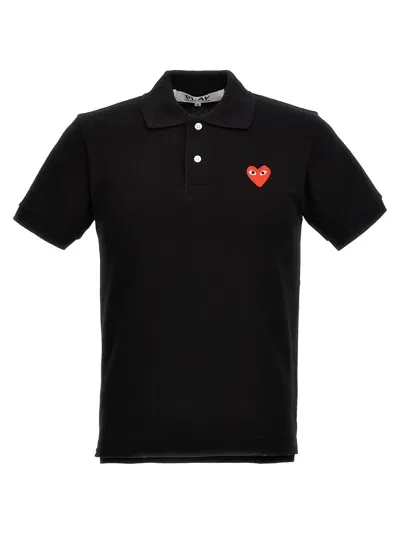 Comme Des Garçons Play Logo Patch Polo Shirt In Black