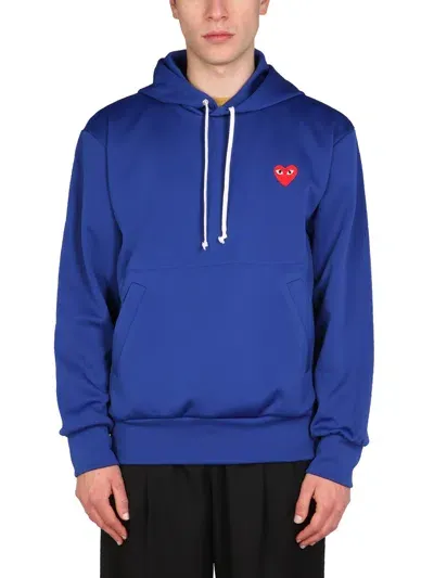 Comme Des Garçons Play Logo Zip Sweatshirt In Blue