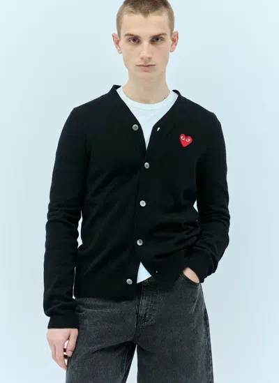 Comme Des Garçons Play Logo Patch Wool Cardigan In Black