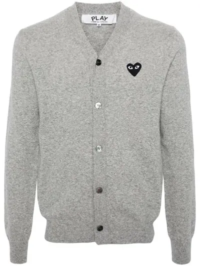 Comme Des Garçons Play Mélange-effect Wool Cardigan In Grey