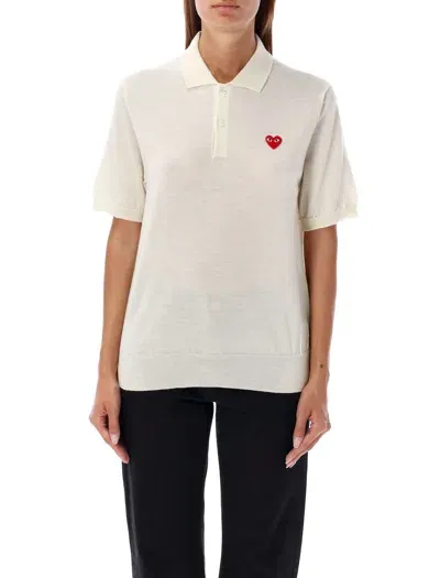 Comme Des Garçons Play Polo Knit Red Heart In White