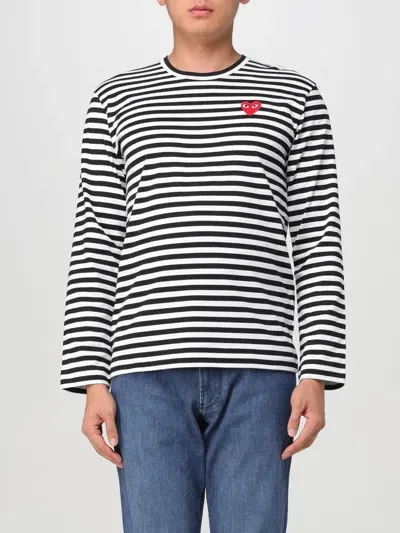 Comme Des Garçons Play Striped Long Sleeves T-shirt In White In 黑色