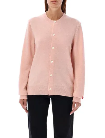 Comme Des Garçons Play Heart Logo-patch Wool Cardigan In Light Pink