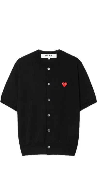 Comme Des Garçons Play Red Heart Short Sleeve Cardigan In Black