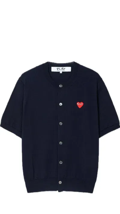 Comme Des Garçons Play Red Heart Short Sleeve Cardigan In Blue