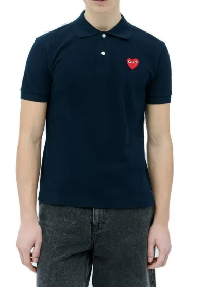 Comme Des Garçons Play Logo Patch Polo Shirt In Navy