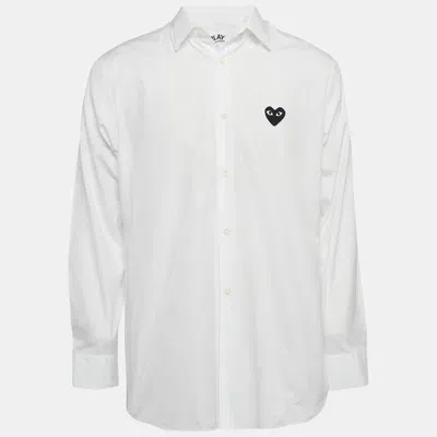 Pre-owned Comme Des Garçons Play White Cotton Heart Applique Shirt L