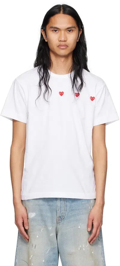 Comme Des Garçons Play Triple Hearts Cotton T-shirt In White