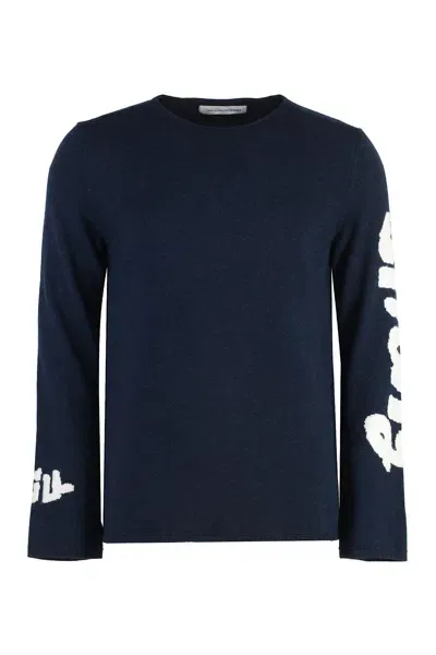 Comme Des Garçons Shirt Crew-neck Wool Sweater In Blue