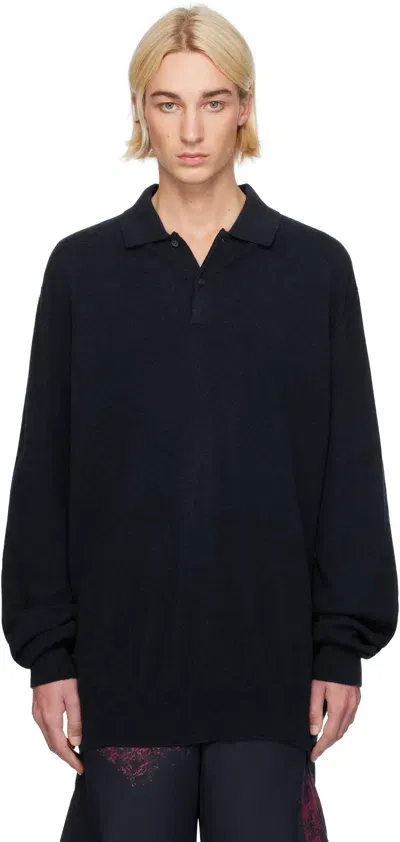 Comme Des Garçons Shirt Navy Wool Polo In 2 Navy