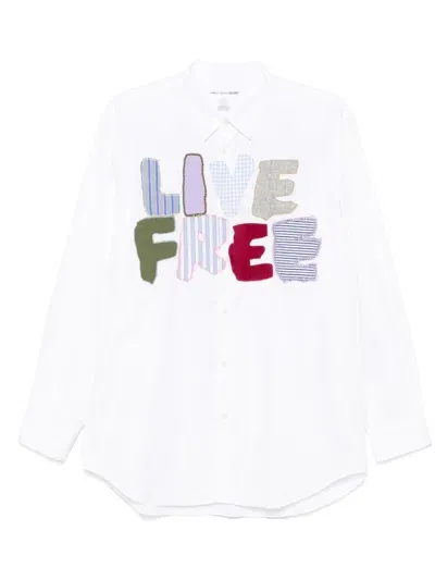 Comme Des Garçons Shirt Live Free Cotton Poplin Shirt In White