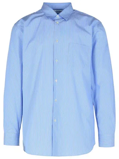 Comme Des Garçons Shirt Striped Curved Hem Shirt In Blue