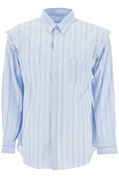 Comme Des Garçons Shirt Unfinished Striped Shirt In Light Blue