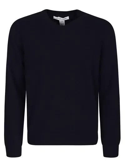 Comme Des Garçons Shirt V-neck Plain Ribbed Sweater In Blu Navy