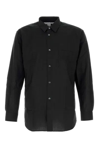 Comme Des Garçons Wool Shirt With Chest Pocket And Structured Collar In Blue