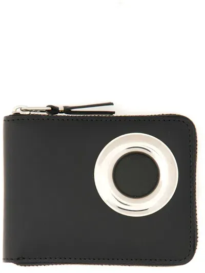 Comme Des Garçons Silver Eyelet Line Wallet In Black