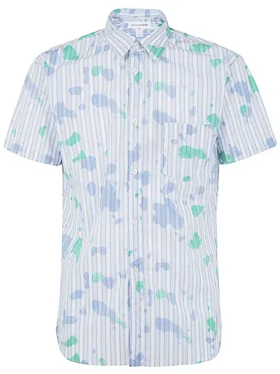 Comme Des Garçons Striped Poplin Shirt In Clear Blue