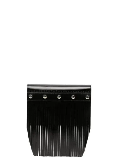 Comme Des Garçons Stud-embellished Fringed Leather Wallet In Black