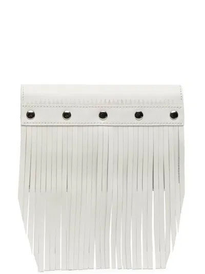 Comme Des Garçons Stud-embellished Fringed Leather Wallet In White