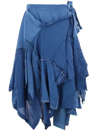 Comme Des Garçons Tao Asymmetric Patchwork Midi Skirt In Blue