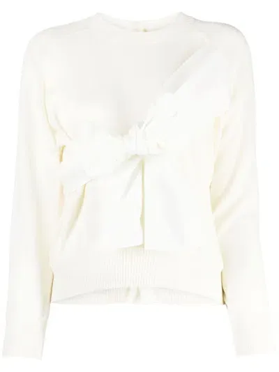 Comme Des Garçons Tao Bow-appliqué Knitted Top In White