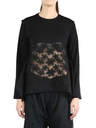 Comme Des Garçons Tao Sheer Lace-panelled T-shirt In Black