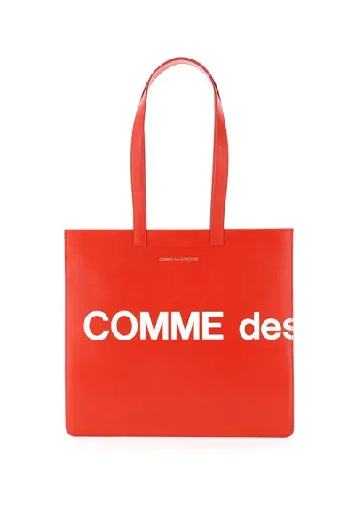 Comme Des Garçons Comme Des Garcons Wallet Leather Tote Bag With Logo In White