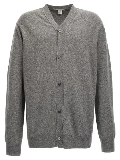 Comme Des Garçons Wool Cardigan V-neck Ribbed Cuffs In Grey