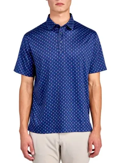 Construct Con.struct Floral Geo Motif Print Performance Golf Polo In Navy