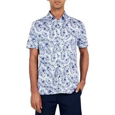 Construct Con.struct Leaf Print Performance Button-down Shirt In White/blue