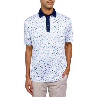 Construct Con.struct Scattered Floral Print Performance Golf Polo In White/blue