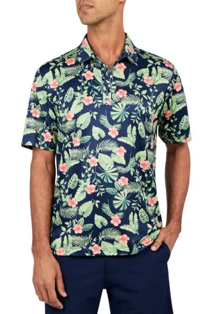 Construct Con.struct Tropical Leaf Print Performance Golf Polo In Green