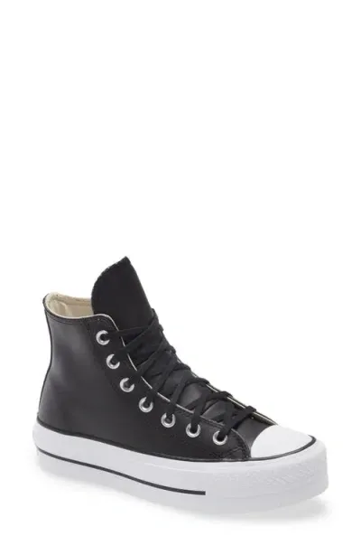 Converse Chuck Taylor® All Star® Leather High Top Platform Sneaker In Black/black/white