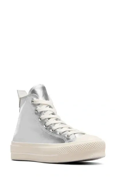 Converse Chuck Taylor® All Star® Lift Metallic High Top Platform Sneaker In Pure Silver/natural Ivory