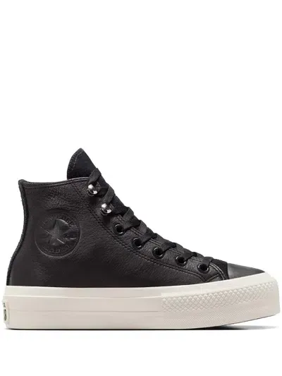 Converse Platform Leather Hi-top Sneakers In Black