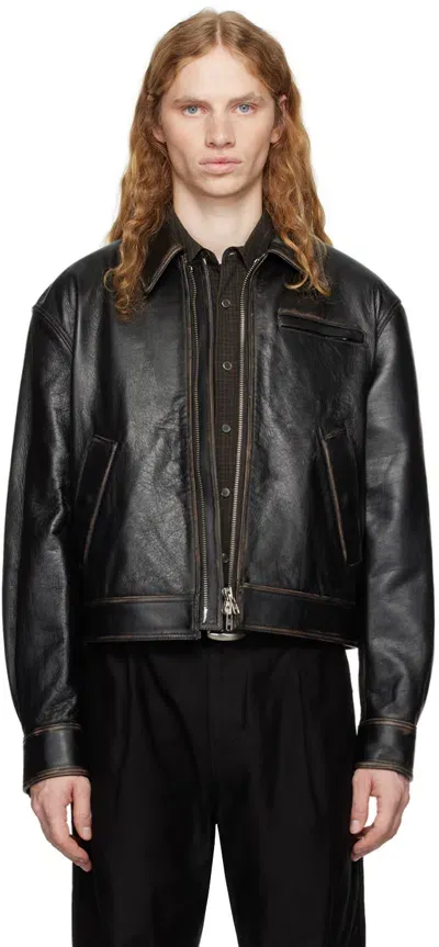 Coor Brown Padded Shoulder Leather Jacket In Dark Brown