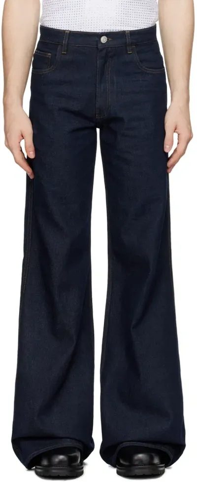 Coperni Navy Wide Leg Jeans In Blue Raw