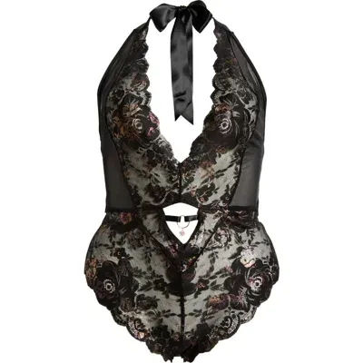 Coquette Lace Open Gusset Teddy In Black