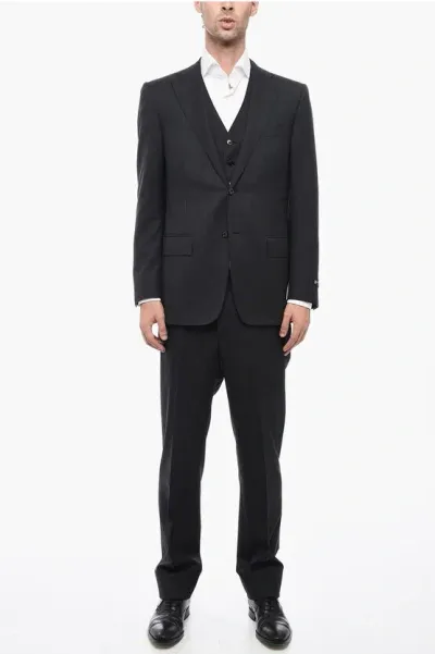 Corneliani 3 Piece Mantua Virgin Wool Suit In Black