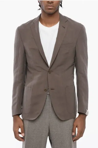 Corneliani Circle Unlined Linen And Silk Blazer With Patch Pockets In Brown