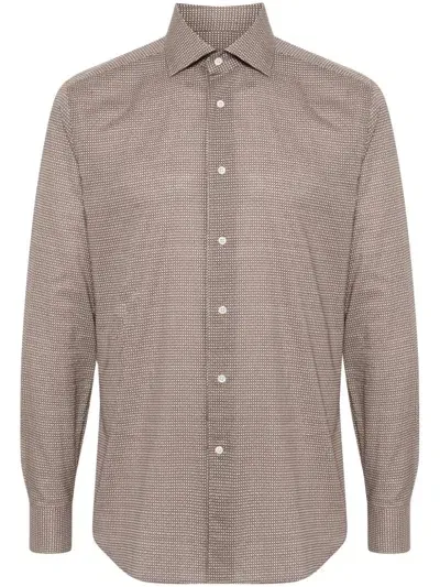 Corneliani Geometric-print Shirt In Brown