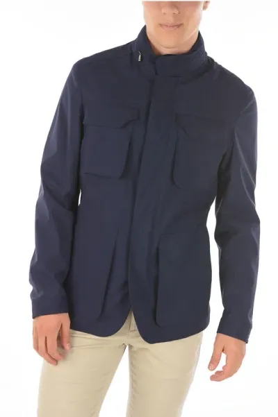 Corneliani Id Removable Hood Identity Front Zipped Blazer In Blue