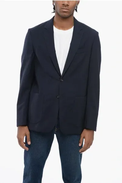 Corneliani Id Unlined Jacquard Virgin Wool Blazer In Blue