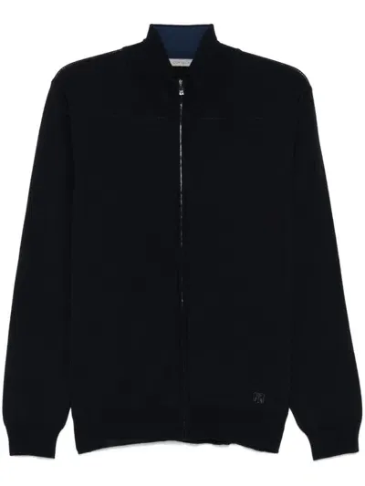 Corneliani Half-zip Fine-knit Jumper In Blue