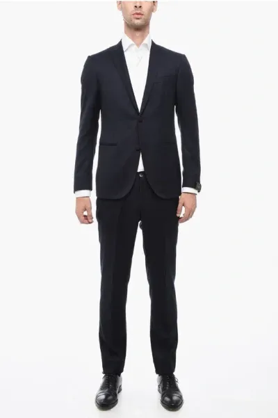 Corneliani Peak Lapel Cerimonia Academy Virgin Wool Suit In Black